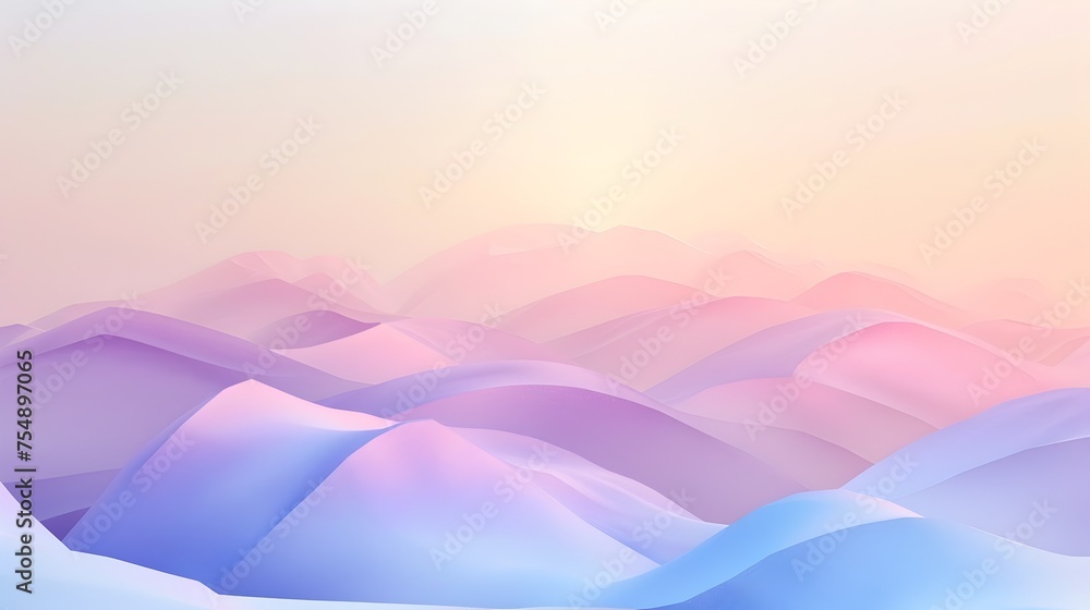 Soft Pastel Gradient Background with 3D Rolling Hills and Minimalistic Abstract Shapes