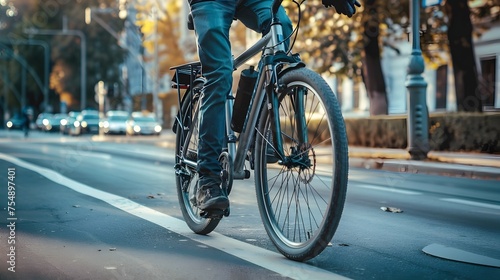 Man Commuting on Electric Bike in Urban Setting with Confidence