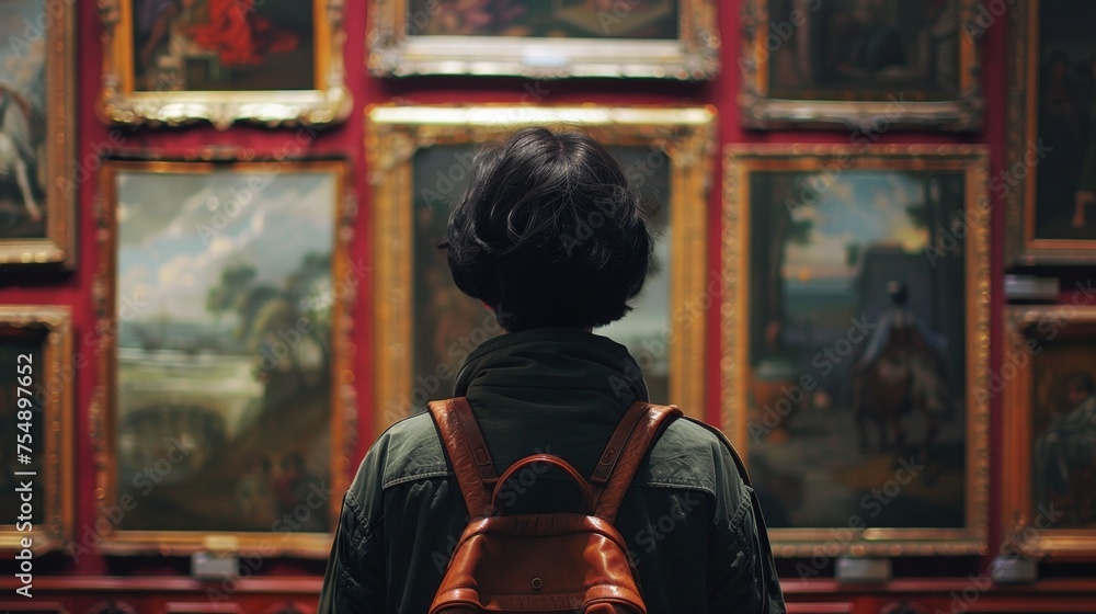 Obraz premium Renaissance Art Enthusiast in Historic Museum Gallery