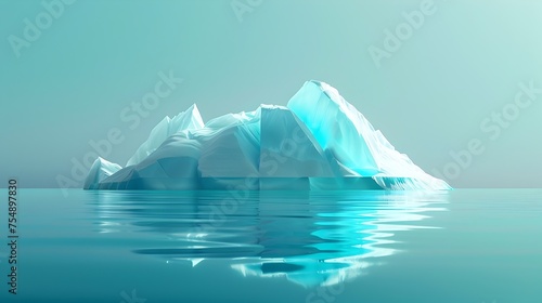 Minimalistic 3D Iceberg Floating in Ocean Reflection with Serene Atmosphere