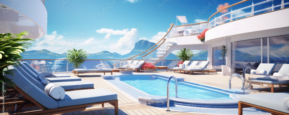 Fototapeta premium Modern pool or pool deck at vacation ship.