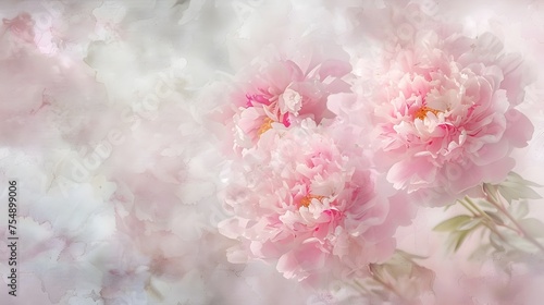 Delicate Watercolor Peonies Floating on a Soft Background