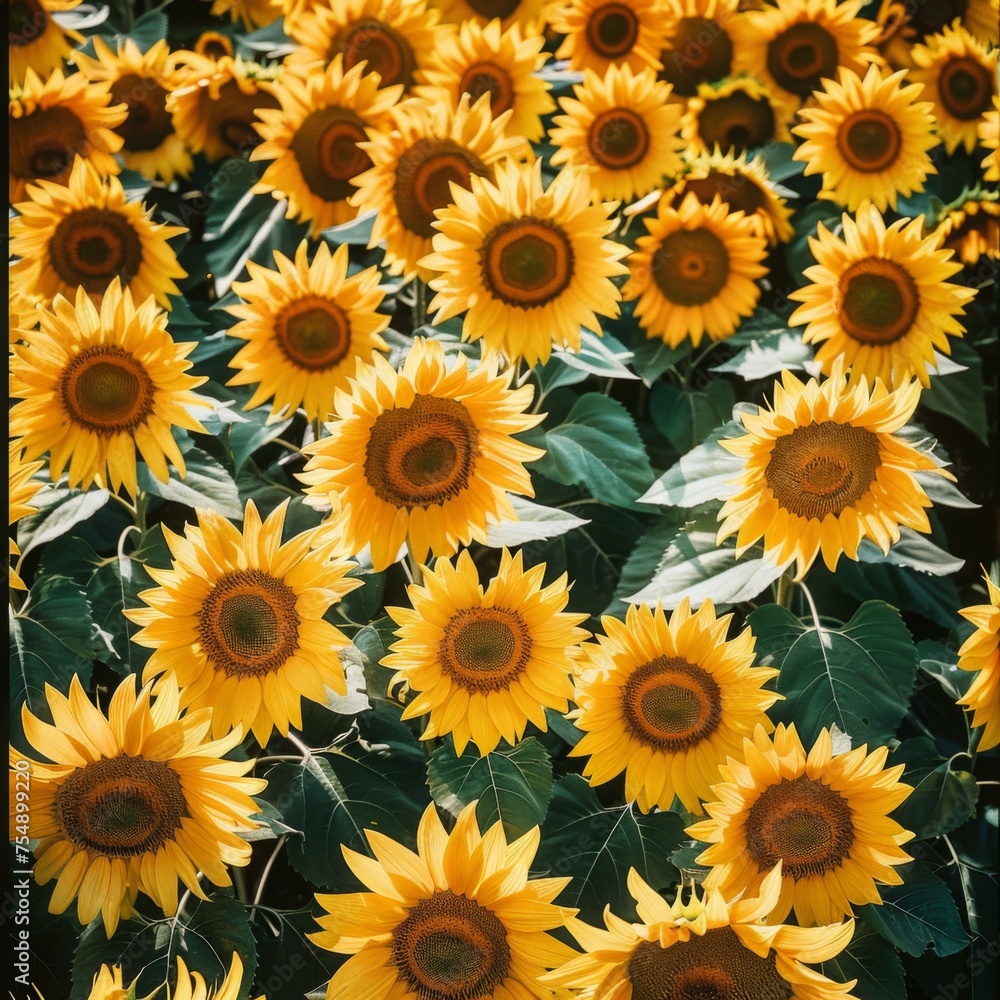 top view A picture of a field of yellow sunflowers blooming under the bright top view A picture of a field of yellow sunflowers blooming under the bright
