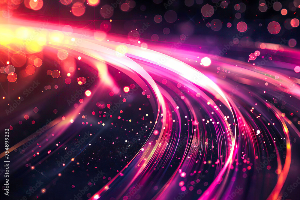 Obraz premium A chaotic mix of colorful lights and neon lines creating a blurry abstract background.