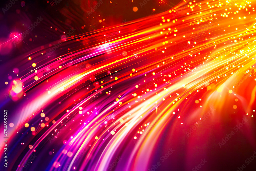 A dynamic and colorful abstract background featuring glowing neon lines and vibrant lights.