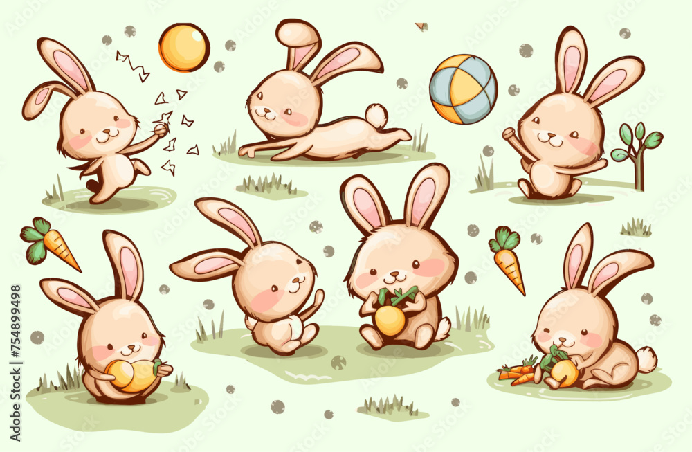 Cute Baby Bunny Vector Set, Featuring Bunnies from Various Angles and Postures, including Side, Back, Close-Up, Sitting, and Standing. Generative AI Cute Baby Bunny Vector Set, Featuring Bunnies from Various Angles and Postures, including Side, Back, Close-Up, Sitting, and Standing. Generative AI