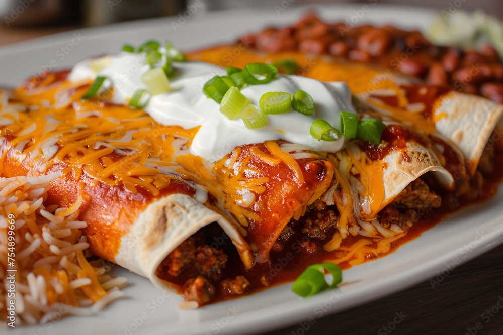 Cheesy Chicken Enchilada with Avocado Topping Generative AI Cheesy Chicken Enchilada with Avocado Topping Generative AI