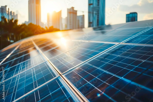 Close up view of a solar panel with the sun shining through it.