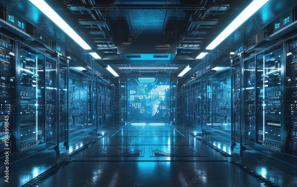 Data Informatique Une salle de serveurs informatique, centre de données, data center dans ...