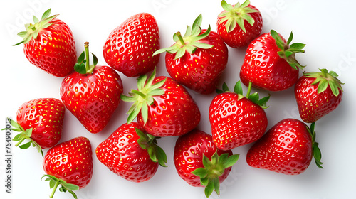 Red Strawberries with green leaf isolate on white background. generative ai