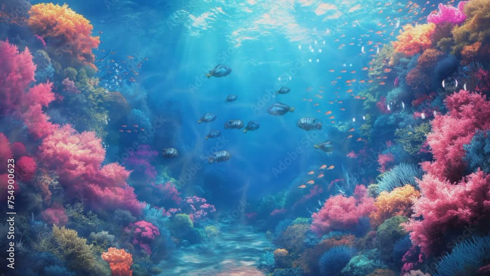 Beautiful underwater views of the sea, fish, bubbles, coral with perfect lighting. Seamless looping 4k time-lapse virtual video animation background Beautiful underwater views of the sea, fish, bubbles, coral with perfect lighting. Seamless looping 4k time-lapse virtual video animation background