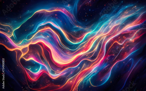 Cosmic Nebula-Like Color Waves Abstract Background, Generative AI
