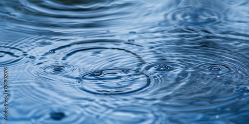 Pristine concentric ripples on a tranquil water surface, capturing the serene moment of a raindrop's impact.
