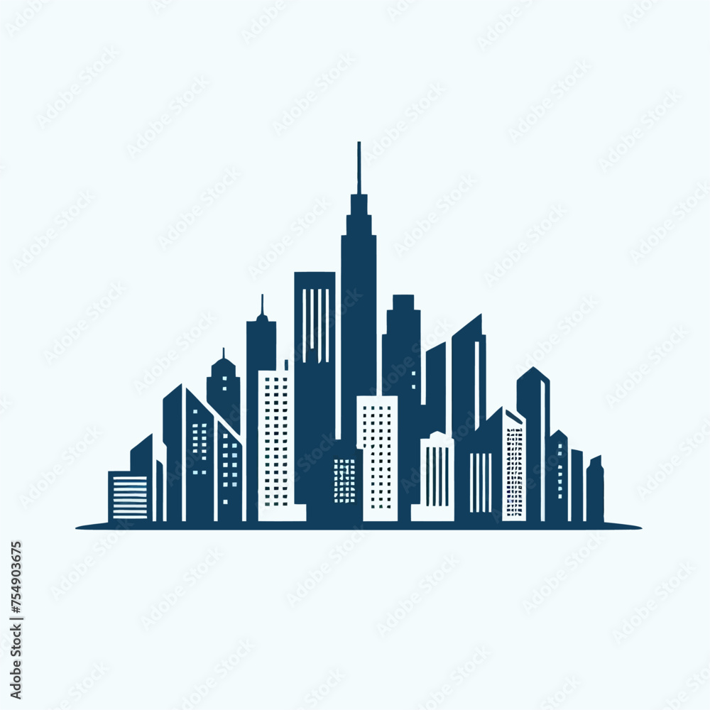 Vector of Silhouette of City in Blue Vector of Silhouette of City in Blue