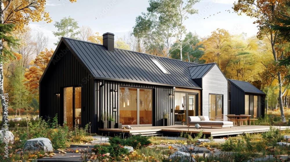 Small Modern Barn House with Black Vertical Boards Facade