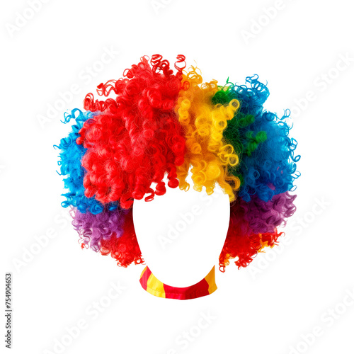 Colorful clown wig. Isolated on transparent background.
