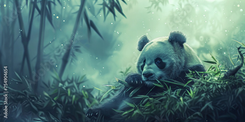 Mystical Enchanted Forest Panda in Tranquil Bamboo Paradise Banner