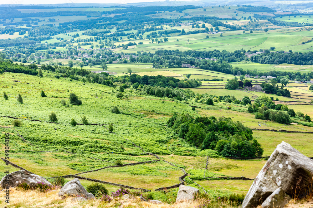 A view across the Peak District from Curbar Edge in Derbyshire, England