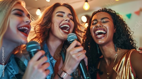 Singing in the Rain Two Women Laughing and Singing Karaoke Generative AI