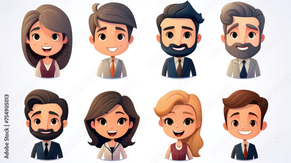 Smiling People Closeup Portrait Set Cute Cartoon Businessman Male and Female Avatars Multi-ethnic Man and Woman Faces Isolated on White Background Smiling People Closeup Portrait Set Cute Cartoon Businessman Male and Female Avatars Multi-ethnic Man and Woman Faces Isolated on White Background