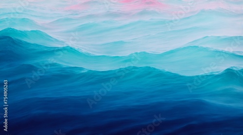 Abstract canvas painted with graceful blue watercolor waves in motion 