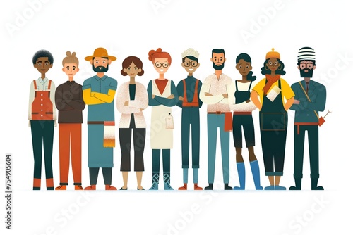 Cartoon style multinational workers raw isolated on white background symbolizes labor day 