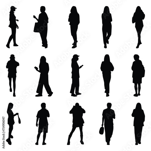 Vector collection set of individual people silhouettes.	