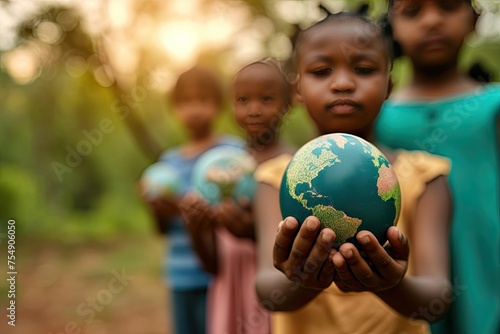 Children holding earth globe