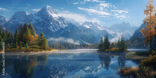 Autumn s Reflection A Mountainous Scenery Generative AI