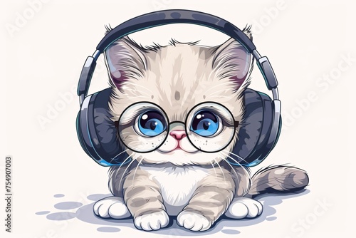 Cute Kitty in Headphones A Cool Cat Cartoon Generative AI