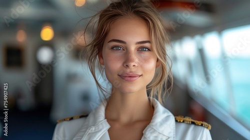 Radiant Young Woman in Ship Officer's Uniform