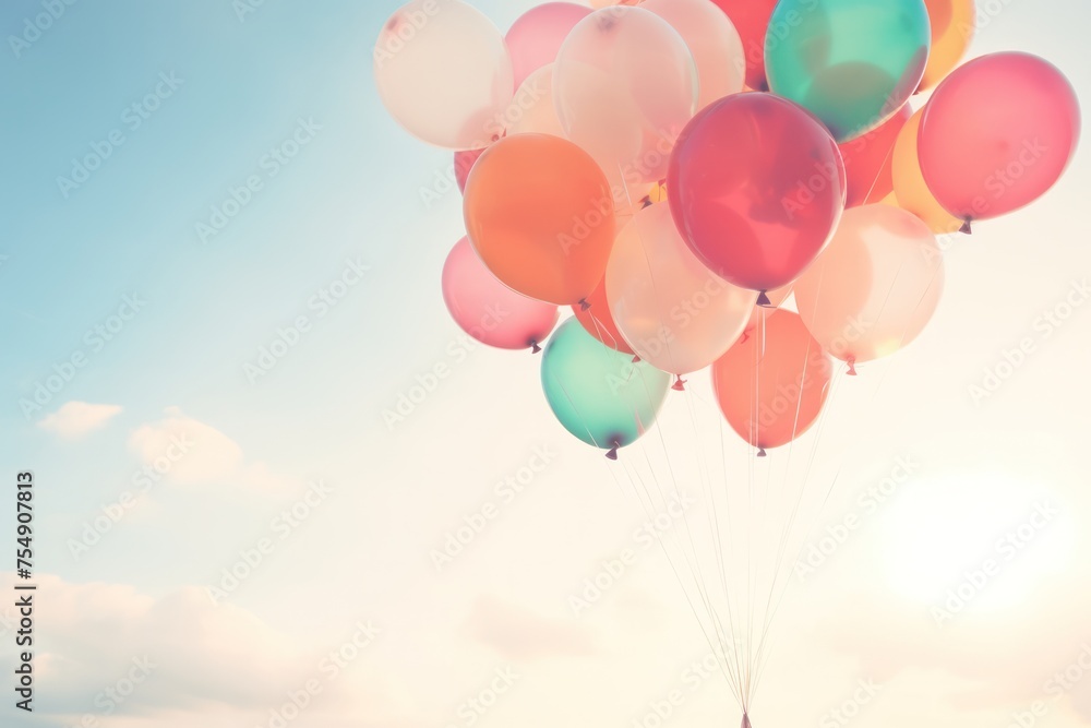 balloons colourful with a retro instagram filter effect, concept of happy birthday in summer