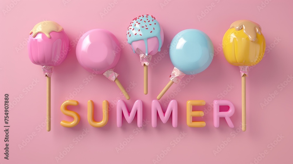 Playful summer concept with cake pops and 3D text