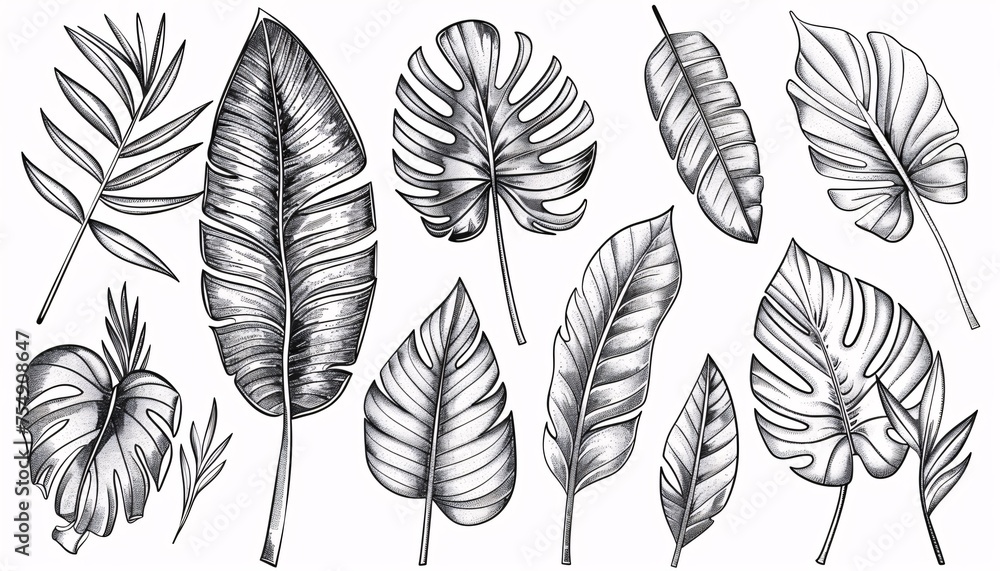 Fall Foliage A Collection of Leaves in Black and White Generative AI