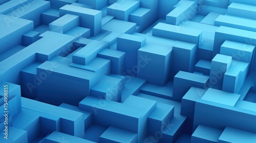 Blue Abstract folded paper effect. Bright colorful blue background. Maze made of paper. 3d rendering