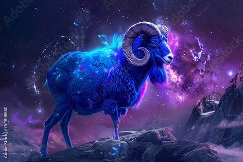 Ram-a-ling A Blue Ramsay in the Purple Sky Generative AI photo