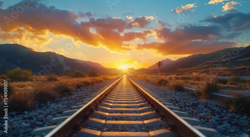 Train Track With Sun Setting