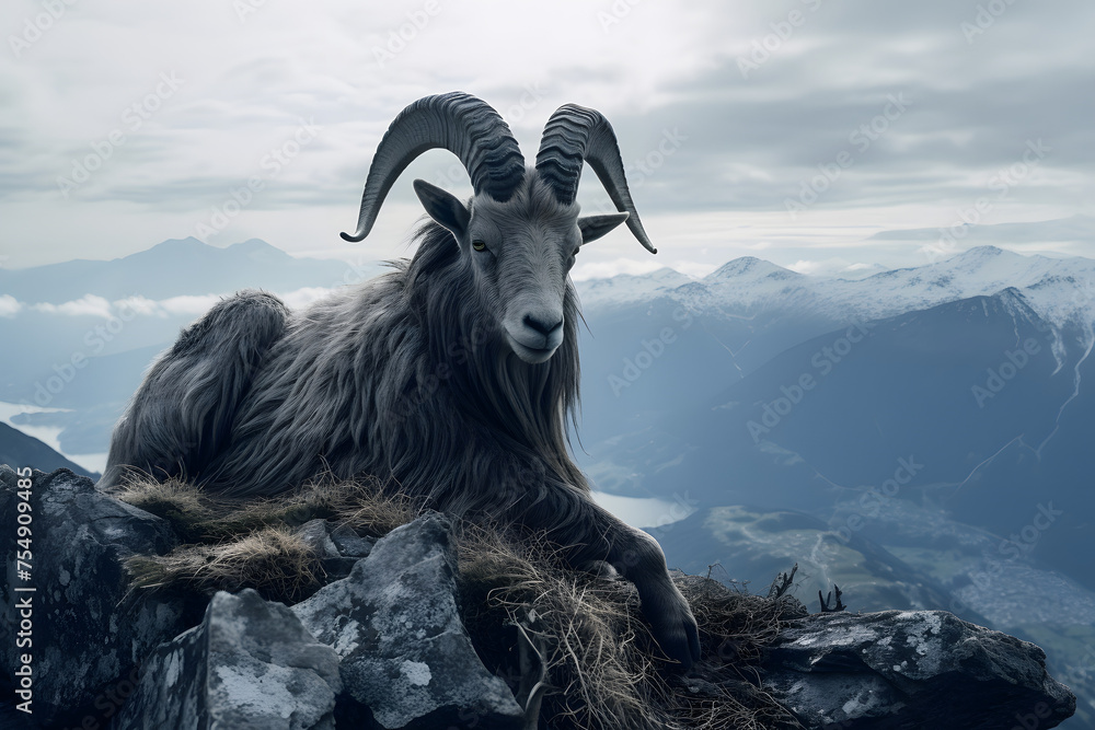 Capricorn, capricorn standing on a mountain, mountain goat