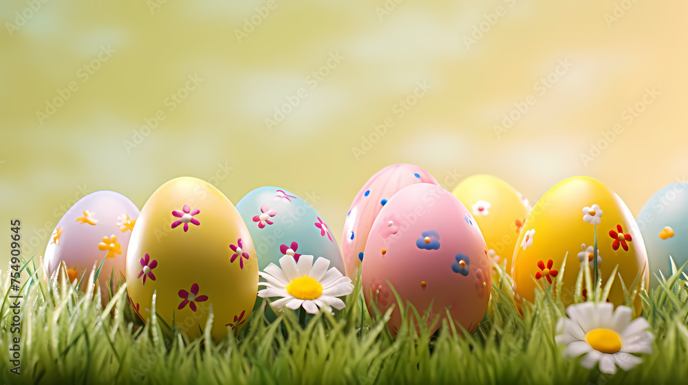 Easter eggs on green grass on a sunny day Easter eggs on green grass on a sunny day