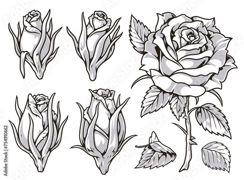 Beautiful flowers monochrome set labels