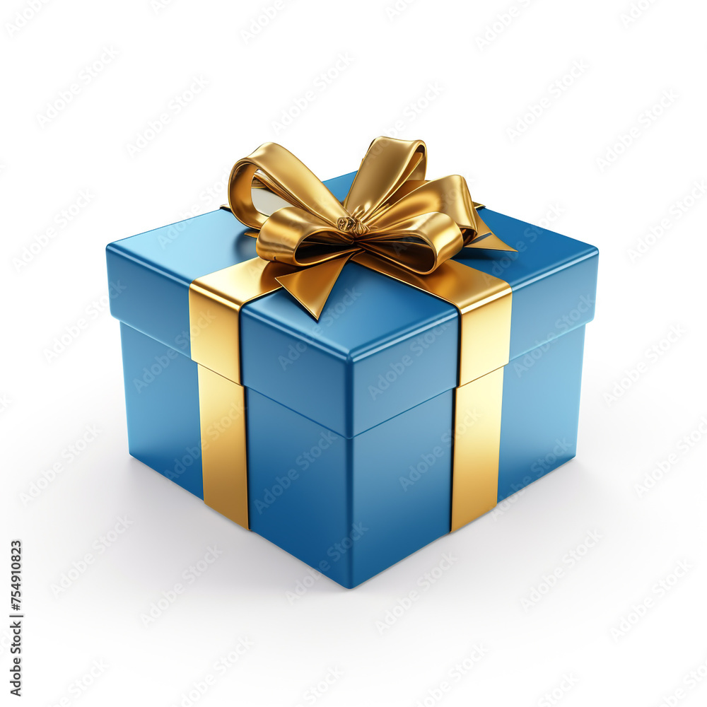 blue gift box with gold bow on white background сreated with Generative Ai blue gift box with gold bow on white background сreated with Generative Ai