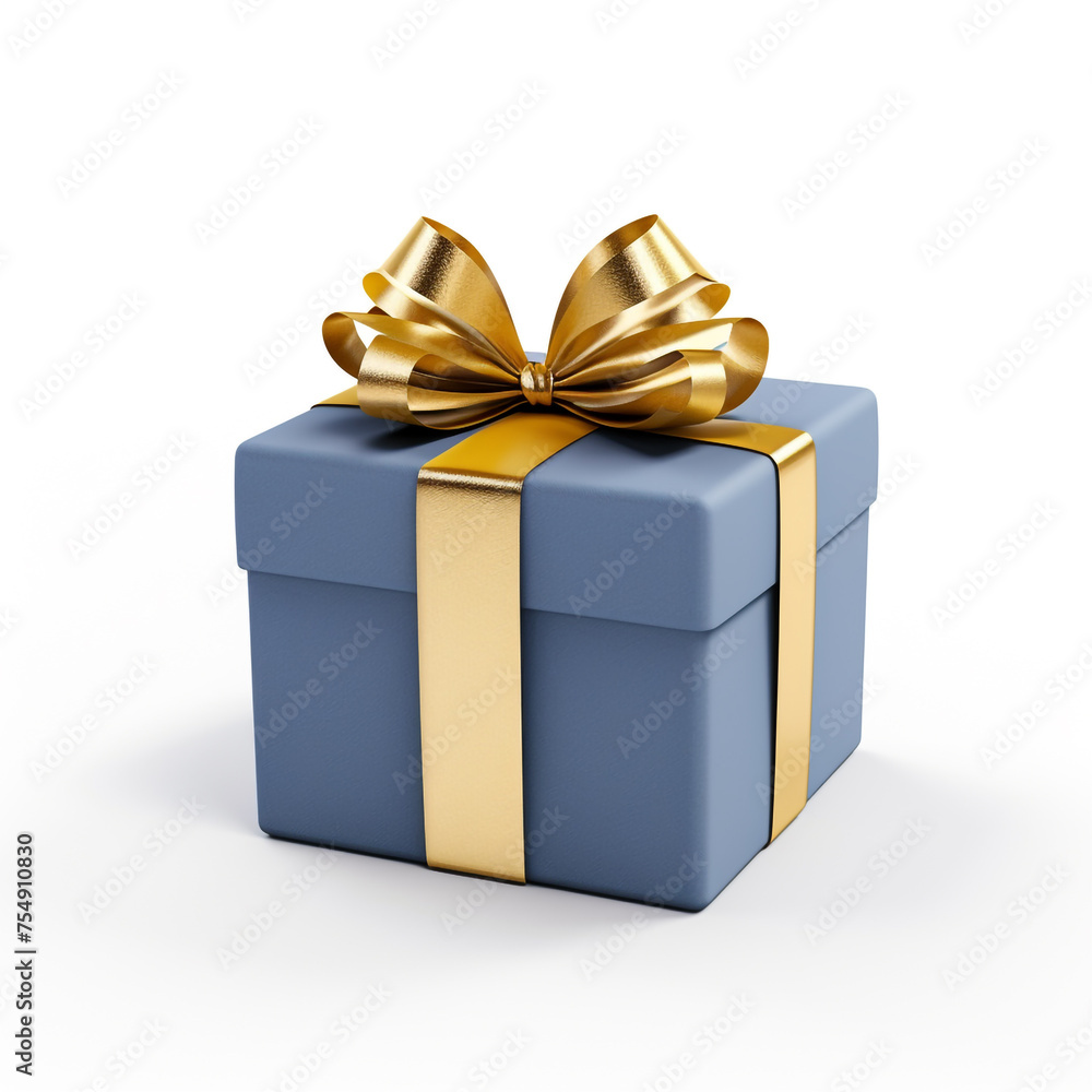 blue gift box with gold bow on white background сreated with Generative Ai blue gift box with gold bow on white background сreated with Generative Ai