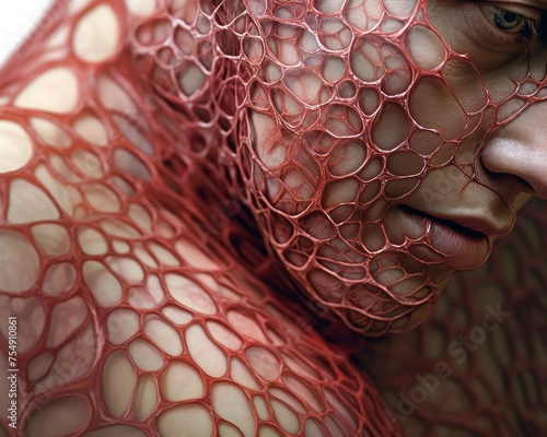 Show the intricate layers of the human skin each detail meticulously renderedvirus macro 3d render photo