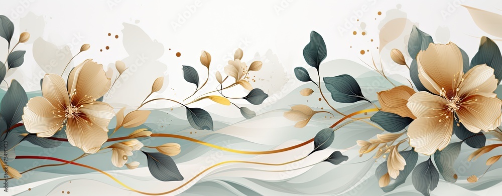 abstract watercolor of green leaves and flowers, spring background - obrazy, fototapety, plakaty 