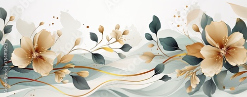 abstract watercolor of green leaves and flowers, spring background