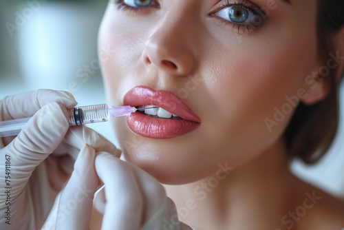 Revitalize beauty with filler injections near woman s chin using syringe