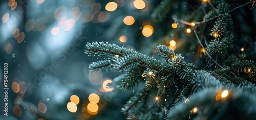 Pine branch with a christmas lights light © Eyepain