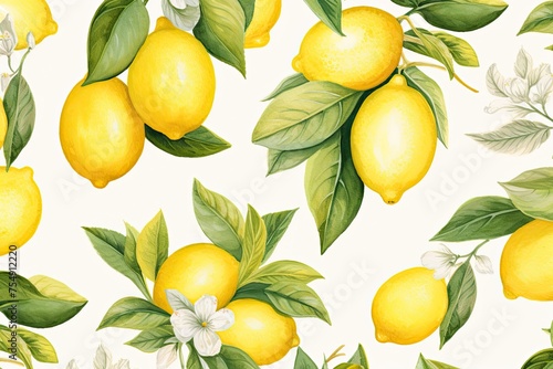 Seamless lemon watercolor pattern with a vintage summer vibe. © neirfy