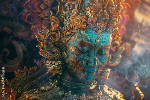 Explore the intricacies of divinity through a mesmerizing blend of colors and textures