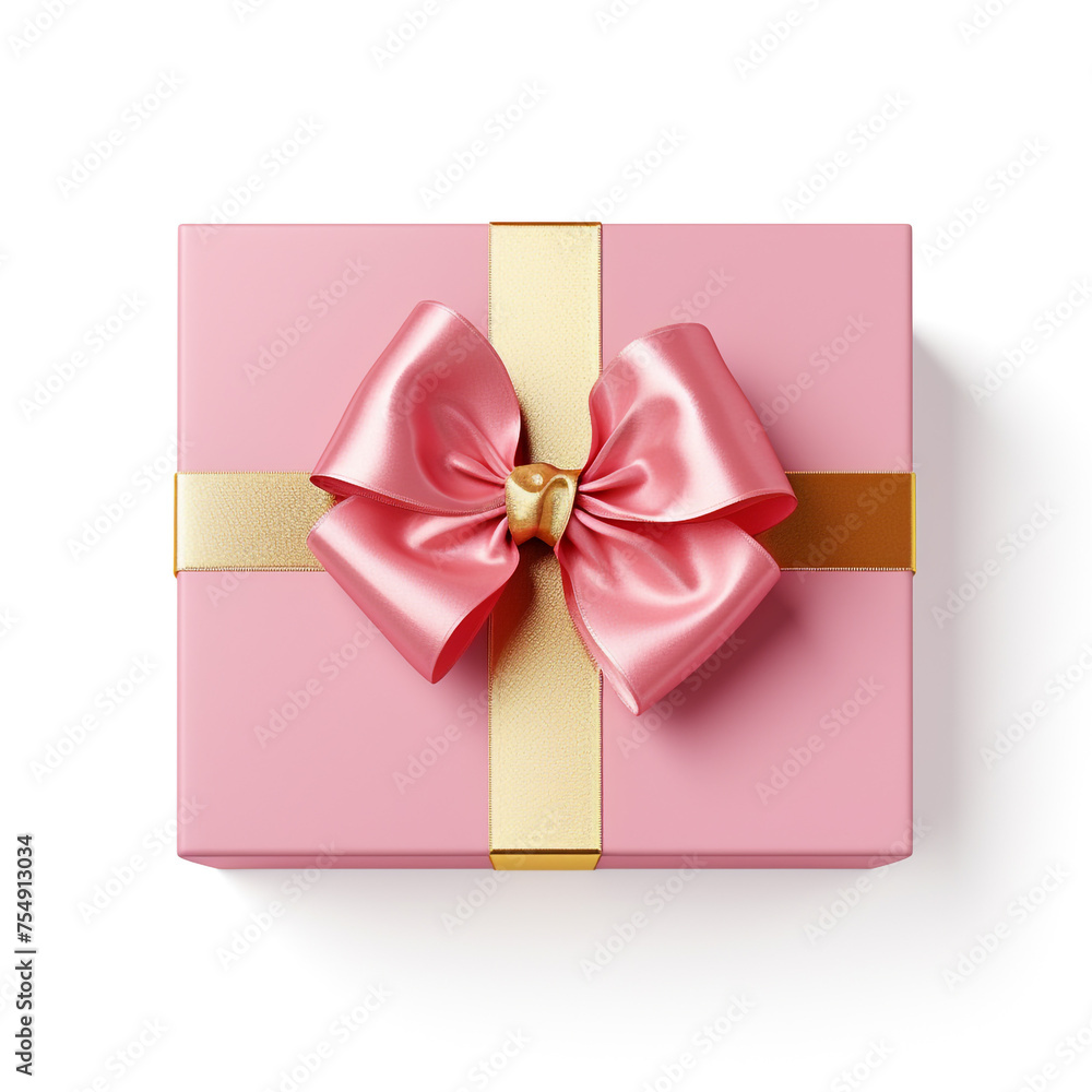 pink gift box with gold bow on white background сreated with Generative Ai pink gift box with gold bow on white background сreated with Generative Ai